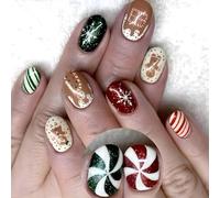 24 Pieces Christmas Press On Nails Short Oval Artificial Nails Full Covers Stick On Nails Manicure For Festive Season