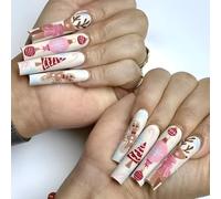 24 Pieces Christmas Press On Nails With Snowflake Long Square False Nails Winter Acrylic Nails Manicure Decoration