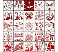 24 Pieces Christmas Stencils Template Reusable Plastic Craft Painting Stencils for Painting Drawing Spraying Journal Template, Wood, Rocks and Walls Art, Christmas Card DIY Projects