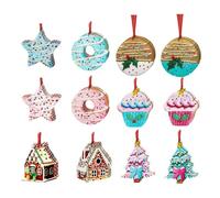 24 Pieces Christmas Tree Decorations, 2D Double-Sided Printing Donut Cake, Cute Wood Hanging Ornaments, For Families, Apartment, Table Centerpiece, Staircase, Photo Backgrounds, Window