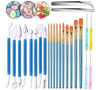24 Pieces Cookie Decorating Fondant Cake Decorating Tool Set Include Brushes Sugar Stir Needle Fondant Modeling Tool Elbow and Straight Tweezer(Blue)