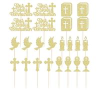 24 Pieces Cross Cake Inserts, Baptism Themed Cake Decorations, First Communion Cake Inserts, Glitter Cake Inserts, Suitable For Communion And Baptism Parties