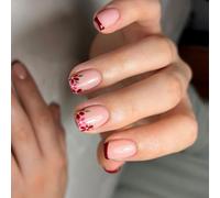 24 Pieces Cute Flowers Artificial Nails French Press On Nails Short Square Stick On Shiny False For The Party