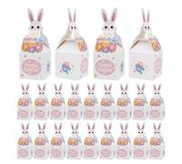 24 Pieces Easter Treat Boxes - Paper Bunny Spring Decor, Snack Goodie Bag with Festive Design, Chocolate Cookie with Cute Pattern, Kids Birthday, Teen Home Boxes for Boys Girls