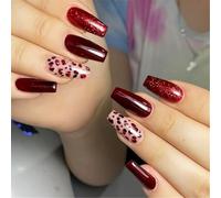 24 Pieces Elegant Press on Nails Glittering Heart Pattern French False Nails Manicure Nails Accesories For Women