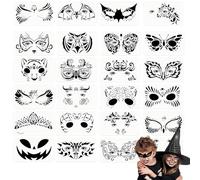 24 Pieces Face Paint Stencils Kit for Kids Adult, Body Painting Template for Party Holiday Halloween Makeup Art Painting, Reusable Soft Tattoo Temporary Stencils for Children