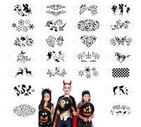 24 Pieces Face Paint Stencils, Reusable Face Painting Stencils Temporary Tattoos Body Paint Stencils Makeup Painting Templates for Kids Halloween Holiday Party Makeup Body Art Painting