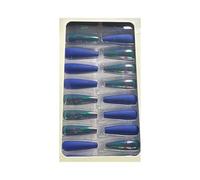 24 Pieces Fake Nails With Adhesive Stickers, Cute Fake Nails, Decorative Nails For Women, Nail Art Stickers, Nail Art (Royal Blue & Iridescent)