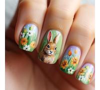 24 Pieces False Nails Short Square Styles Press Ons With Unique Spring Floral Designs Stick On Nails Manicure Decoration Fashion Designs