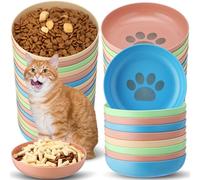 24 Pieces Fatigue Relief Cat Bowl Shallow Cat Food Dish Wide and Small Plate Wide Stray Wet Feeding Bowl,5.5 Inch Wheat Straw(Four Color,Classic) (Cute,Four Color)