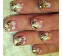 24 Pieces Flower French Tips Acrylic Full Covers False Short Stick on for Modern Women Manicure Decoration