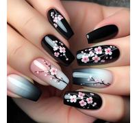 24 Pieces Flower Press On Nails Manicure Nails Art False Nails Glossy Acrylic Nails With Flower Designs Stick On Nails