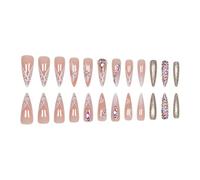 24 Pieces Flower Stick On Nails Rhinestones Artificial Fake Stilettos Press On Stilettos for Women Girls