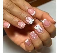 24 Pieces French Tip False Nails Square Rabbits Press On Nails Manicure Nails Art Easy Application For Women And Girls