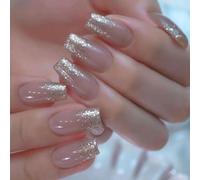24 Pieces Glitters False Nails Ballet Artificial Acrylic Press On Glossy Stick On Easy Application False Nail