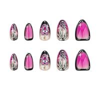 24 Pieces Glitters Heart Press On Nails Short Almond Styles Valentine's Day False Full Covers Acrylic Nail Accessories