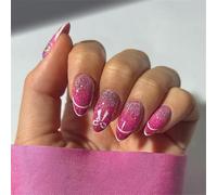 24 Pieces Glossy French Tip Short Square Faux Nails for Women with Gradients Landscape Painting Designs Press On Nails