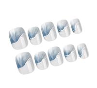 24 Pieces Glossy French Tip Short Square Faux Nails For Women With Gradients Landscape Painting Designs Press On Nails Faux Nail For Women