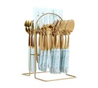 24 Pieces Gold Cutlery Set,Flatware Set Rack,Knife Fork Spoon Hanging Flatware Set,Reusable Easy Clean,Mirror Polished Tableware Set for Home Kitchen (Blue)