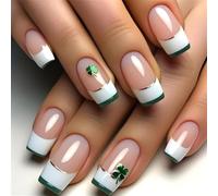 24 Pieces Green Shamrock Press On Nails For Festival Occasion Manicure Nails Decoration Full Covers False Nails