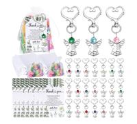 24 Pieces Guest Gifts Heart Keychain Bag Thanks Label Set For Bridal Shower Christening Project Craft Making Heart Pendant Gift