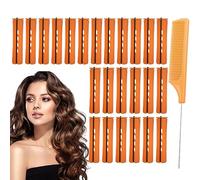 24 Pieces Hair Perm Rods Cold Wave Rods,Perm Rods Set Medium Size Cold Wave Rods with Steel Pintail Comb Rat Tail Comb, Curly Rods Tools for DIY(orange)