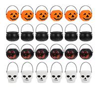 24 Pieces Halloween Mini Candy Kettles, Halloween Cauldron Kettle Skull Pumpkin Ghost Candy Bucket Holder for Party