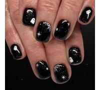 24 Pieces Halloween Press On Nails Spiders Web Artificial Nails Short Square Full Cover False Shiny Stick On Short Square