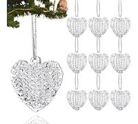 24 Pieces Heart Shape Christmas Glass Ornaments Set, Clear Crystal Heart Shape Spun Hanging Ornament Xmas Gift for Christmas Tree Valentine's Day Holiday Wedding Anniversary Decoration (White)