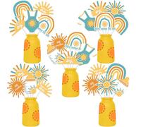 24 Pieces Here Comes The Son Baby Shower Centerpiece Sticks, Little Sunshine Welcome Baby Table Toppers, Retro Boho Rainbow and Sun Baby Shower Party Supplies
