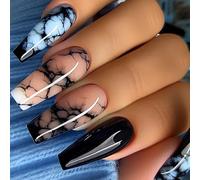 24 Pieces Marble Press Nails Extra Long Fake Nails Ballerina Acrylic Nail Glossy Full Cover Nail for Women
