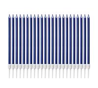 24 Pieces Metallic Long Thin Blue Candle Birthday Candles in Holder | Tall Cake Candles Cupcake Candles for Wedding Party Birthday Decoration