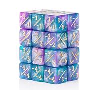 24 Pieces MTG Dice Counters Set -1/-1 Life Counter Tokens with Grey Storage Bag - Vibrant D6 Dice, Perfect 16mm Dice for MTG, TCG & Card Games(Cyan Purple Glitter)