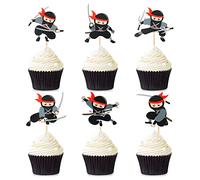 24 Pieces Ninja Cupcake Toppers Ninja Muffin Decoration Martial Arts Karate Kung Fu Warrior Cake Decoration Ninja Theme Baby Shower Kids Birthday Party Cake Decorations Accessories