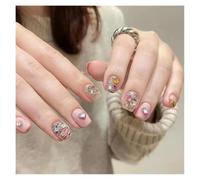 24 Pieces Of Short Square Press On Nails With Heart-shaped Diamond Pattern Fake Nails DIY Manicure