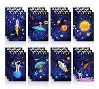 24 Pieces Outer Space Galaxy Mini Notepads, Science Astronaut Rocket Memo Spiral Tiny Notebooks Teacher Classroom Reward Supply for Boys Girls Solar System Planet Birthday Theme Party Favor