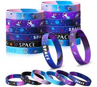 24 Pieces Outer Space Party Silicone Bracelets, Alien Astronaut Toys Rubber Wristbands, Alien Astronaut Toys Galaxy Star Space Party Favors for Kids Space Birthday Themed Party Decorations Supplies