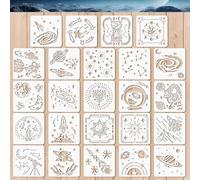 24 Pieces Painting Stencils, Space Universe Stencil, Children's Creative Drawing Stencils, Plastic, Reusable, Stencil Set for DIY Crafts Painting on Wood, Stone, Paper, Fabric, Wall
