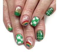 24 Pieces Patrick's Day Stick On Nails Green Shamrock Press On Nails Short Glossy Styles False Nails For Women Girls