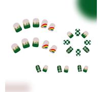 24 Pieces Patrick's Day Stick On Nails Green Shamrock Press On Nails Short Glossy Styles False Nails For Women Girls