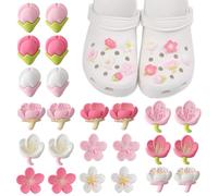 24 Pieces Peach Blossom Clog Charms,Sweet Style Shoe Charms,for Clogs, Cherry Blossom Sakura Shoe Decorations Charms for Women Girls Cute Shoe Accessories for Birthday Christmas Party Gifts