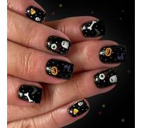 24 Pieces Press On Halloween Nails Art With Pumpkin Design ABS Long Lasting Faux Nails Fingernails Decoration Halloween Nail For Busy Women