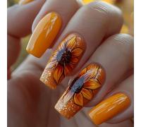 24 Pieces Press On Nails Long False Nails With Flower Designs Full Covers Colorful Acrylic Stick On Nails Manicure