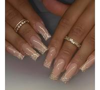 24 Pieces Press On Nails Long Press Square French Acrylic False Full Covers Artificial For Women And Girls False Nail