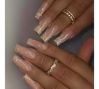 24 Pieces Press On Nails Long Press Square French Acrylic False Nails Full Covers Artificial For Women And Girls Stick On Nail