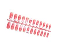24 Pieces Press On Nails Long Square Glossy Stick On With Bows Designs White French Tip Full Covers False Long Square Nail