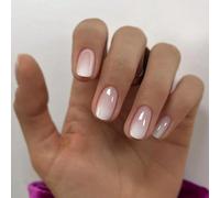 24 Pieces Press on Nails Short - Gradient Pink Stick on Nails - French Tip False Nails - Nude Natural Square Fake Nails in 12 Sizes - Full Cover Glossy Glue on Nails for Women DIY Nail Art