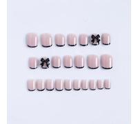 24 Pieces Press-On Nails Short Square French Black Edge Bow Dating Nail Art Sweet Fake Nails (Approx. 1.5cm)