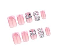 24 Pieces Press On Nails With 3D Bows Designs Short Square False Nails Full Covers Stick On Nails For Fashionable Look
