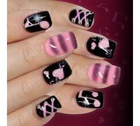 24 Pieces Red Glittering Heart Press on Type Nails Valentine French Tip Artificial Easy to Wear Valentine ' s Day Faux
